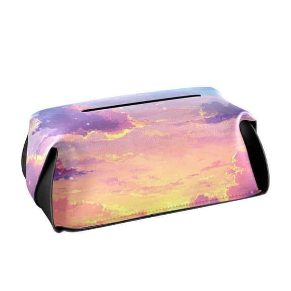 Evening Sunset and Clouds Cartoon Tissue Box Cover Leather Square Rectangle Tissue Box Holder for Bathroom Living Room Desk Office Decor