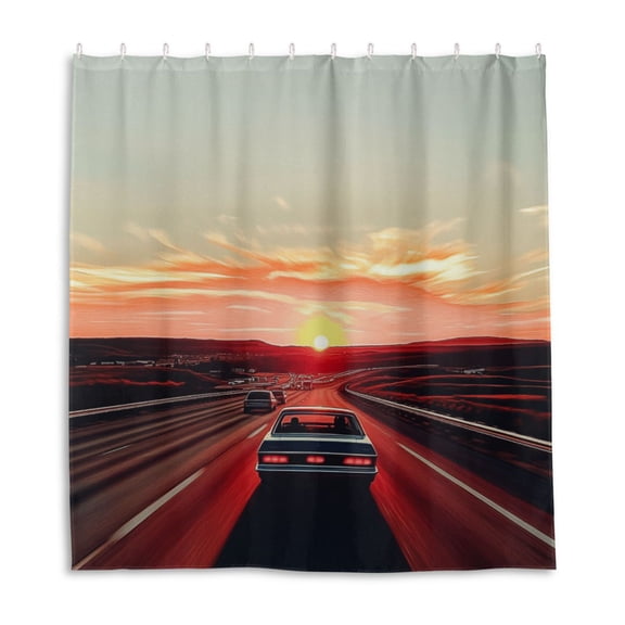 Evening Sunset and Highway Shower Curtain Liner 66x72 Inch Waterproof Shower Curtains Decorative Bathroom with 12 Pack Hooks