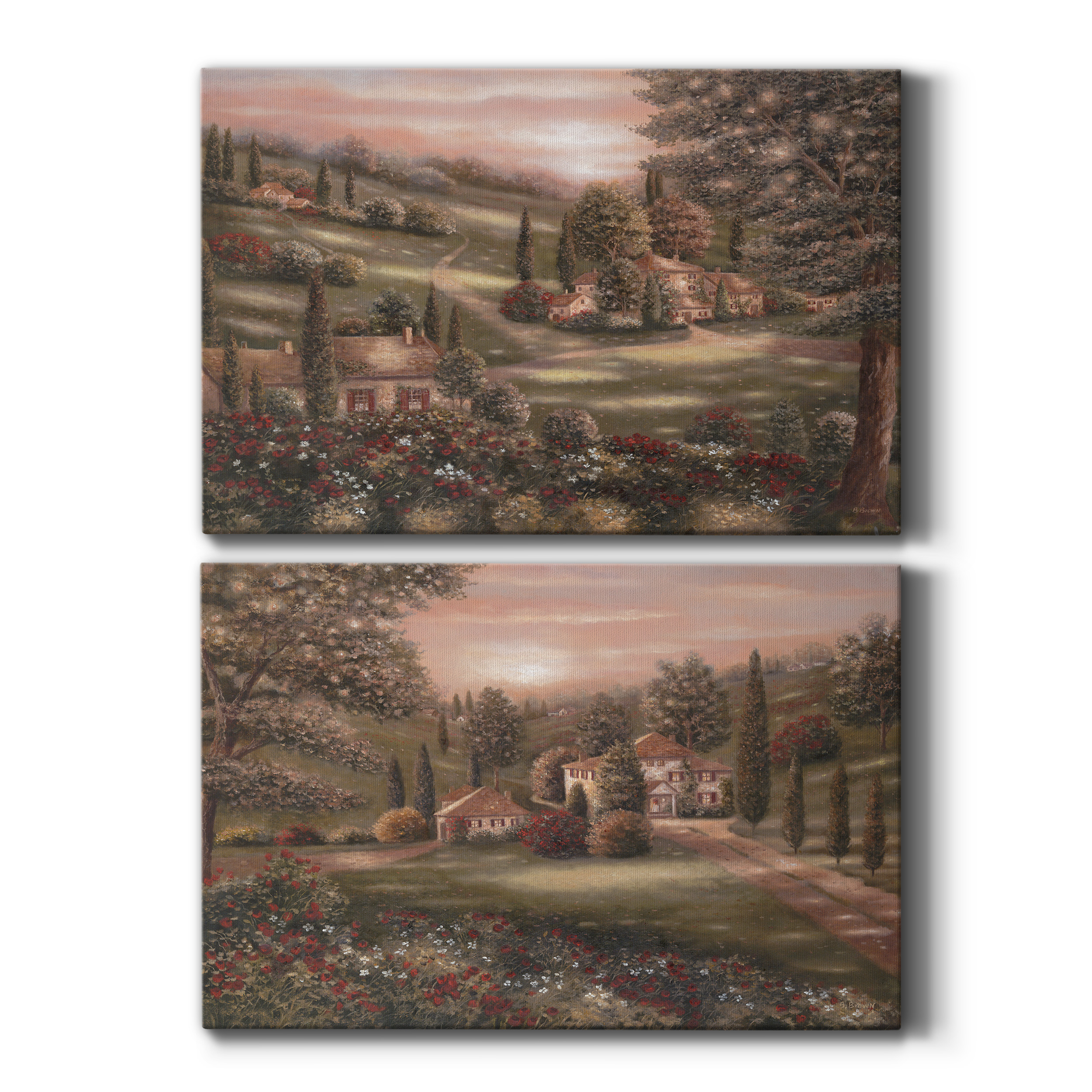 Evening/Tuscany I Premium Gallery Wrapped Canvas - Ready to Hang - Set of 2 - 18 x 27 Each