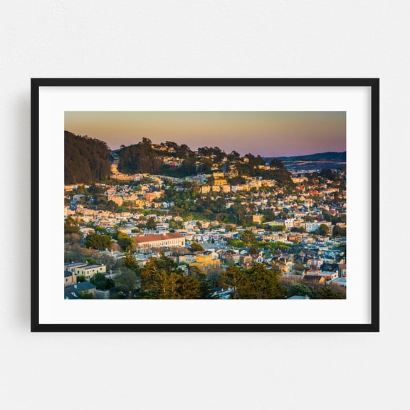 Evening View from Hawk Hill Park - San Francisco California Photography Black Framed Wall Art Print 24 x 36 inches