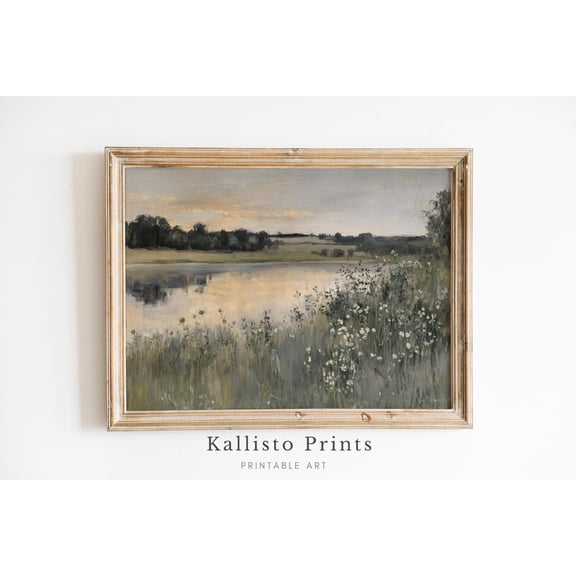 Evening by the Calm River Print Poster, Peaceful Wall Art, Rustic Farmhouse Decor, 822, Size 12x18 UNFFRAMED F03.1.6l2194