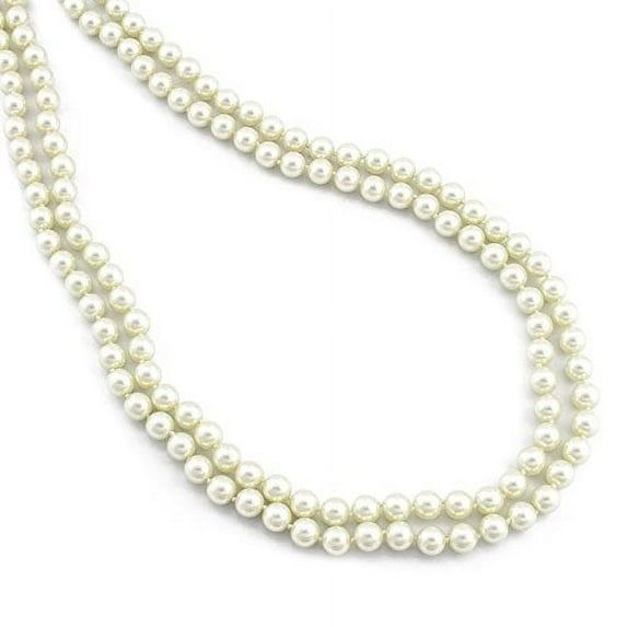 90-Inch Knotted Glass Pearl Long Strand Necklace - Classic Ivory White Opera Length Jewelry Necklace