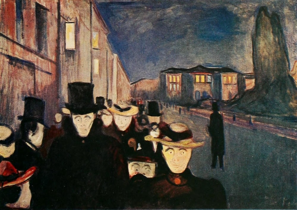 Evening on Karl Johan St Oslo 1892 Canvas Art - Edvard Munch (24 x 36)