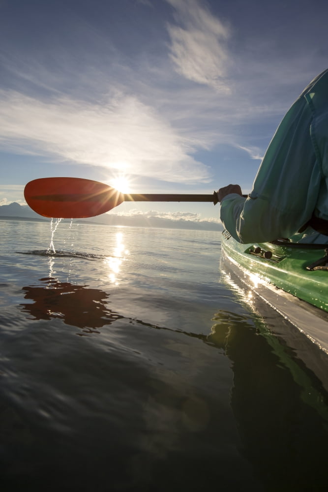 Evening sea kayaking in Lynn Canal near Eagle Beach State Recreation Area Juneau Alaska Chilkat Mountains beyond in the distance Canvas Art - John Hyde Design Pics (12 x 19)