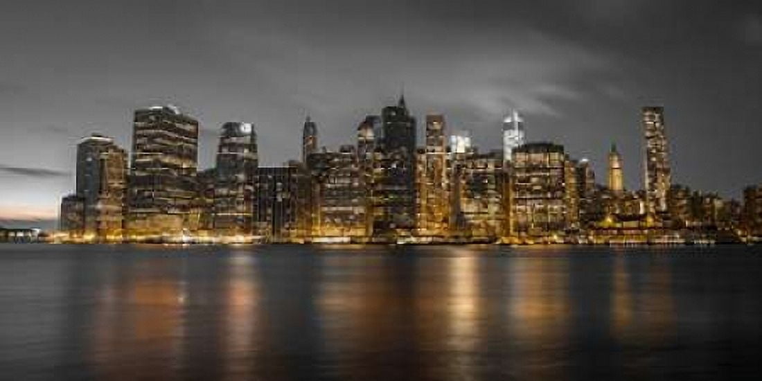 Evening shot of Lower Manhattan skyline New York Canvas Art - Assaf Frank (10 x 20)