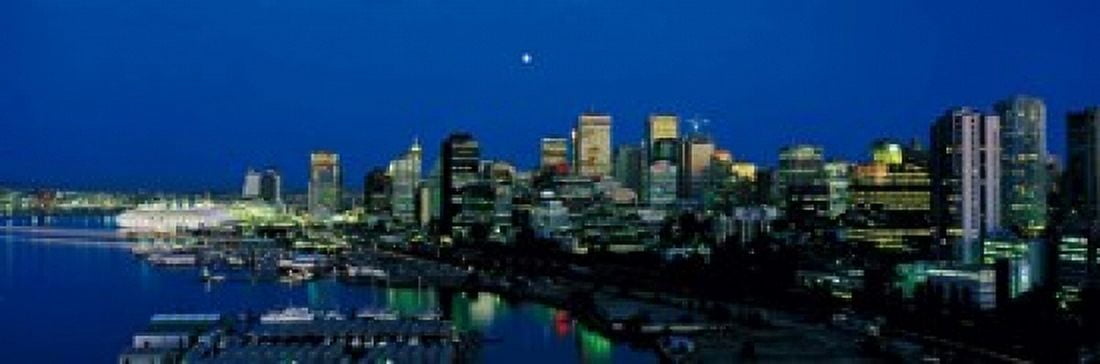 Evening skyline Vancouver British Columbia Canada Canvas Art - Panoramic Images (18 x 6)