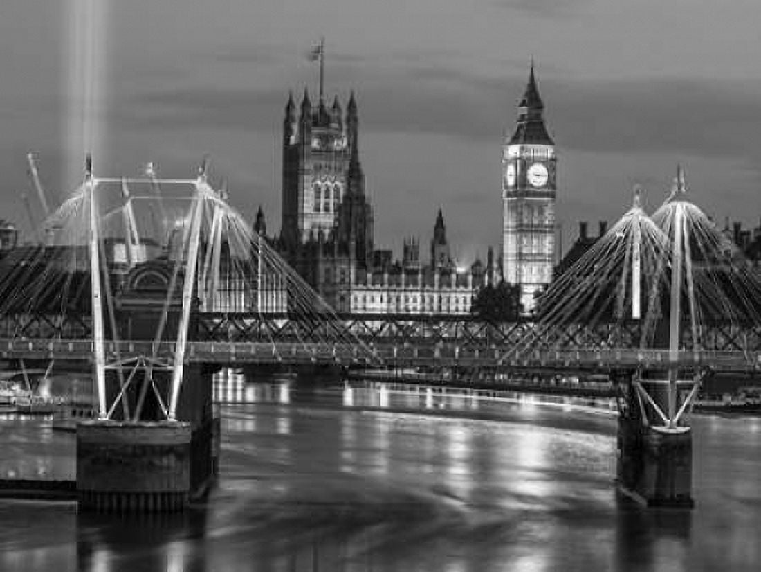 Evening view of Golden Jubilee over River Thames with Westminster Abby Canvas Art - Assaf Frank (18 x 24)
