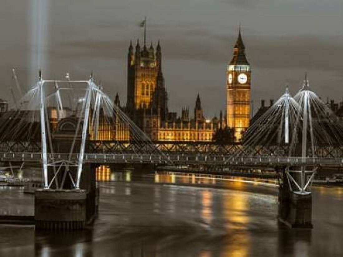 Evening view of Golden Jubilee over River Thames with Westminster Abby Canvas Art - Assaf Frank (18 x 24)