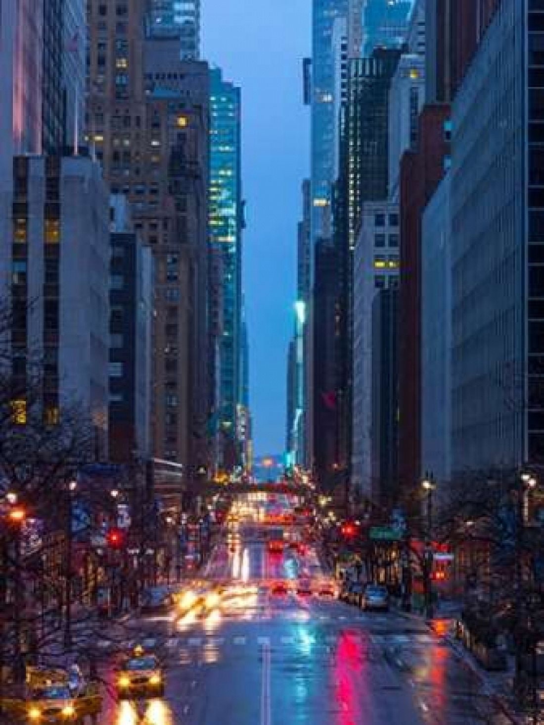 Evening view of streets of Manhattan New York City Canvas Art - Assaf Frank (18 x 24)