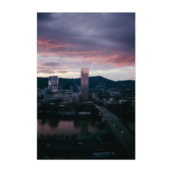 Evenings in Portland - Portland Oregon Photography Cityscape Skyline Architecture Bridge Sunset Nightlife Unframed Wall Art Print 8 x 12 inches