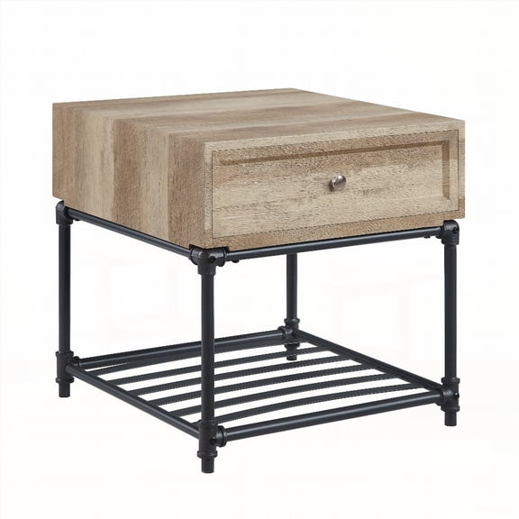 Evenlyn Faux Concrete Top with Walnut Base End Table