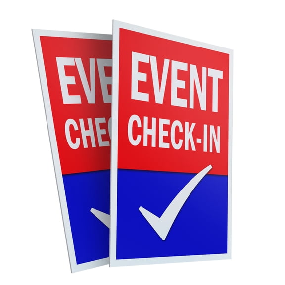 Event Check-in (2-PACK) 24" x 36" Plastic Signs | Sign Insert 4mm Corrugated Plastic Signs Storefront Window Poster