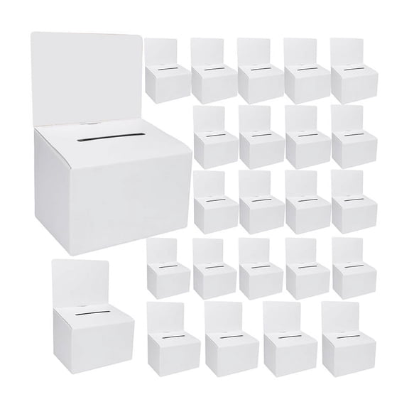 Event Donation Box 24 Count Cardboard Ballot Box with Slot White Paper 15 x 15 cm