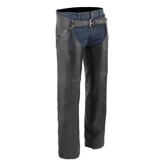 Event Leather EL1101 Black Real Leather Motorcycle Chaps for Men - Premium Leather Riding Chaps 9X-Large