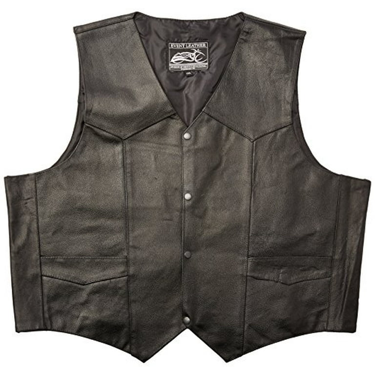 Event Leather EL5310 Black Motorcycle Leather Vest for Men Riding Club Adult Motorcycle Vests 2X Large Walmart