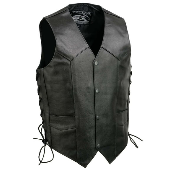 Event Leather EL5315 Black Motorcycle Leather Vest for Men w/ Side Lace- Riding Club Adult Motorcycle Vests 5X-Large