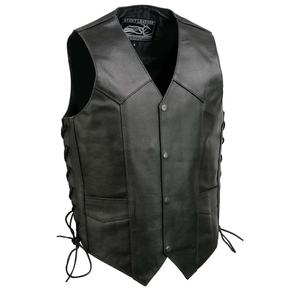 Event Leather EL5315 Black Motorcycle Leather Vest for Men w/ Side Lace- Riding Club Adult Motorcycle Vests 7X-Large