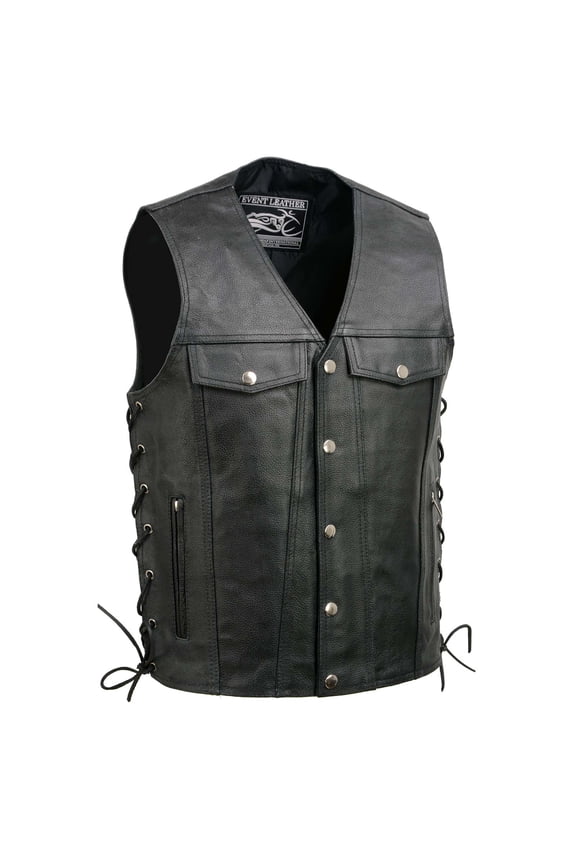 EL5360 Black Motorcycle Leather Vest with Denim Style Pockets -Riding Club Adult Vests Medium