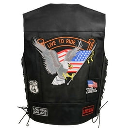 USA Leather 1202 Men s Classic Side Laced Black Leather 4 Button Western Style Motorcycle Vest 5X Large Walmart