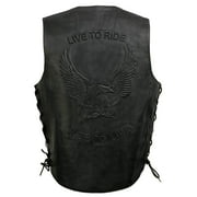 Event Leathers ELM3900 Mens 100% Genuine Motorcycle Leather Vest | Biker Vests with Embossed Eagle | Live To Ride 3X-Large