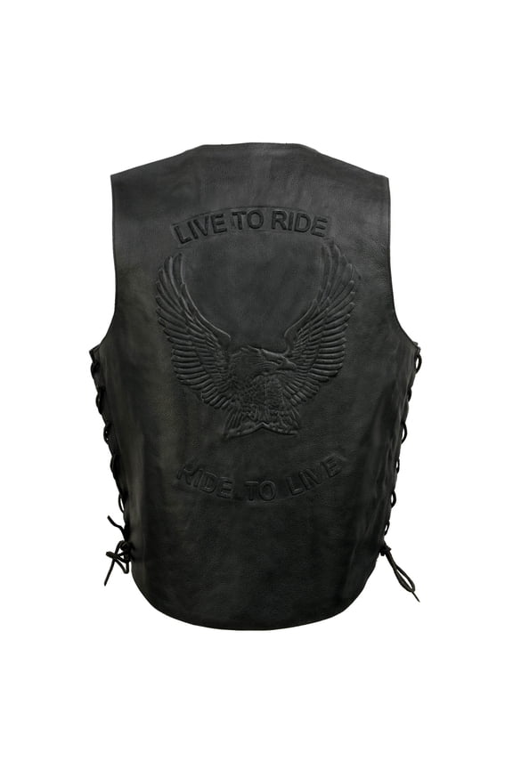 Event Leather's ELM3900 Men's 100% Genuine Motorcycle Leather Vest | Biker Vests with Embossed Eagle | Live To Ride Large