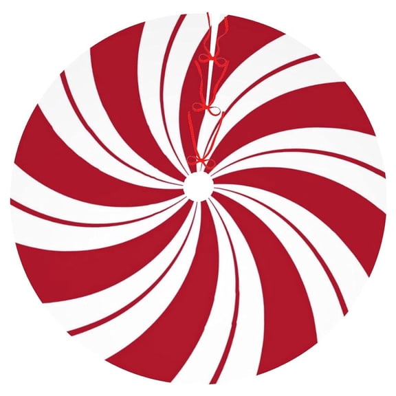 Event & Party Festive Red Swirl Tree Skirt with Candy Cane for Home Holiday and Party
