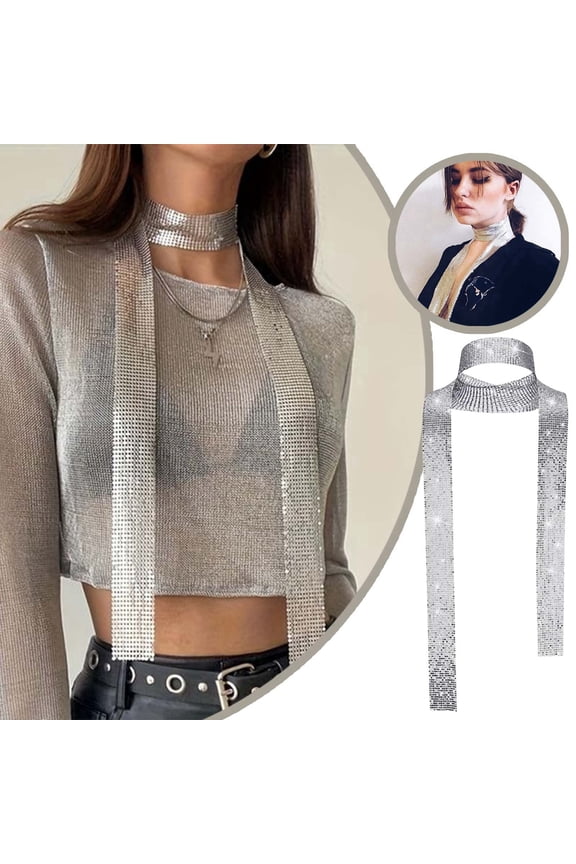 Event & Party Metallic Sequins Tassel Rhinestone Chain Neck Accessory Versatile Shiny Scarf for Layering and Adjusting Style in Celebrations