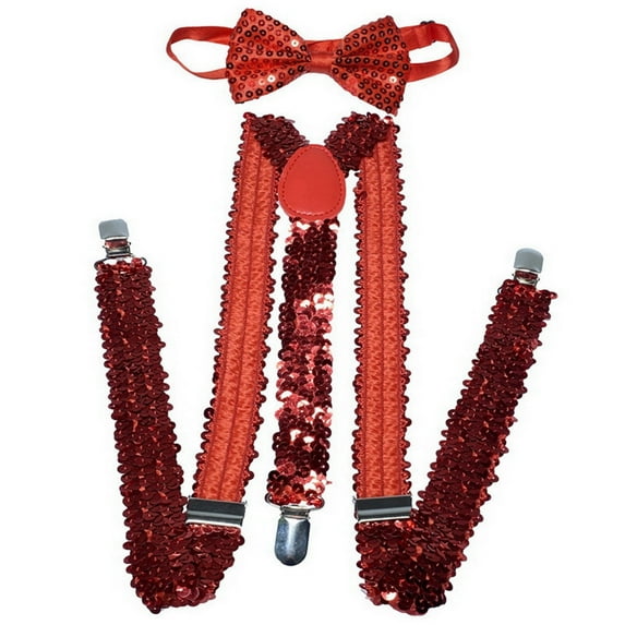 Event & Party Year's Eve Accessories Sequined Suspenders And Bow Glitter Outfit For Carnival Men Women