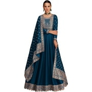 Event Wear Anarkali Gown Outfits Indian Pakistani Designer Salwar Kameez Suits ( Blue, 3XL - 48 )