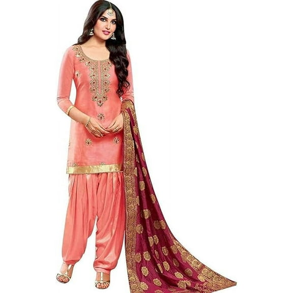 Event Wear Designer Indian Pakistani Salwar Kameez Suits Punjabi Patiyala Dress ( Peach, 5XL - 52 )