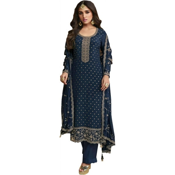 Event Wear Designer Salwar Kameez Dress Indian Pakistani Trouser Pant Suits ( Teal Blue, 4XL - 50 )