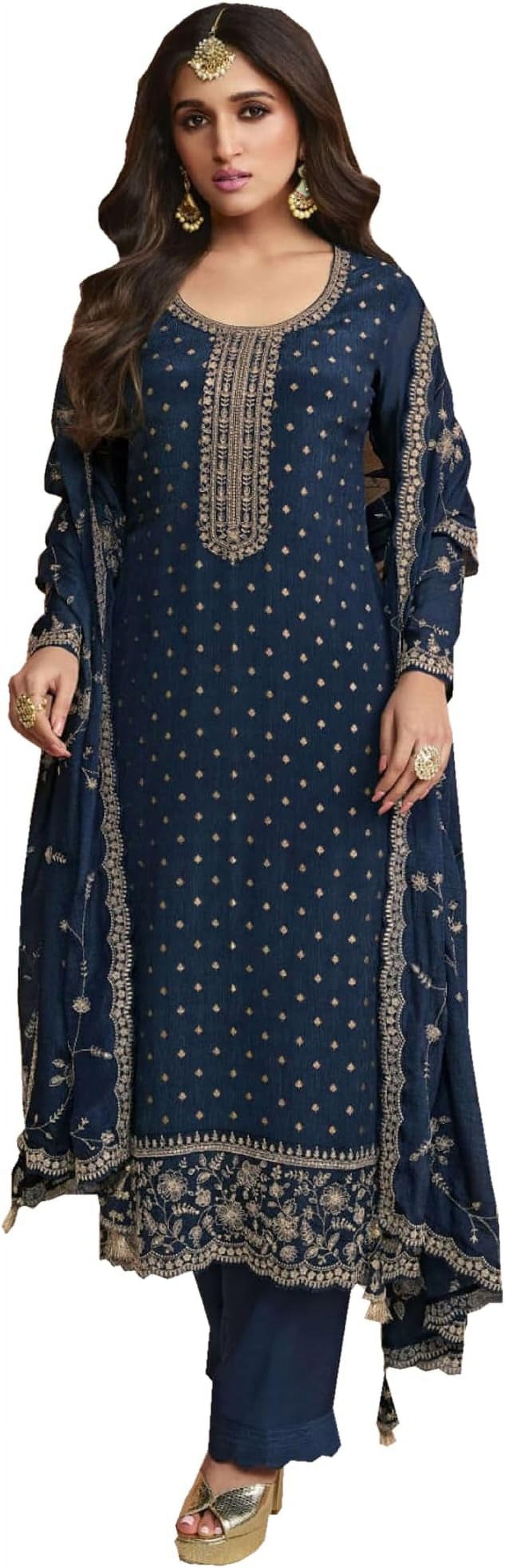 Trendy Designer Party Wear Readymade Salwar Suit Blue Viscose Muslin Pant Straight