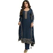 Event Wear Designer Salwar Kameez Dress Indian Pakistani Trouser Pant Suits  Teal Blue, S - 38