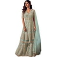 thumbnail image 1 of Event Wear Indian Designer Anarkali Sharara Dress Pakistani Salwar Kameez Suits ( Sky Blue, XXL - 46 ), 1 of 5