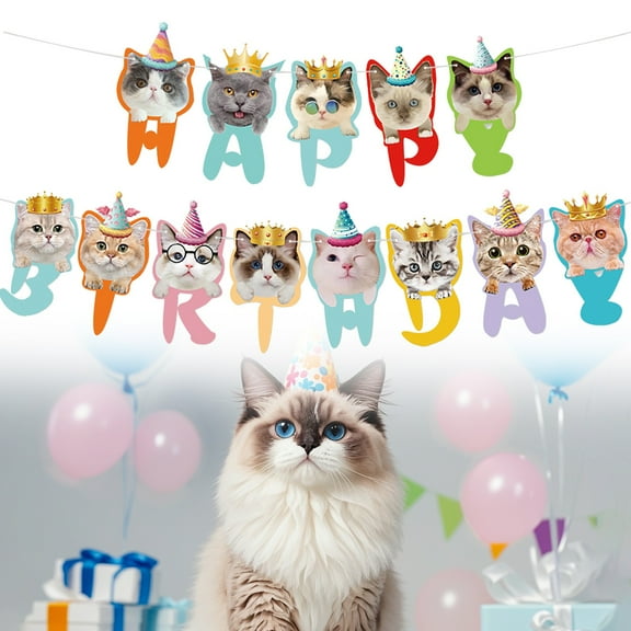 Event & party supplies,Cat Banner Cat Theme Bunting Decoration For Adoption Birthday
