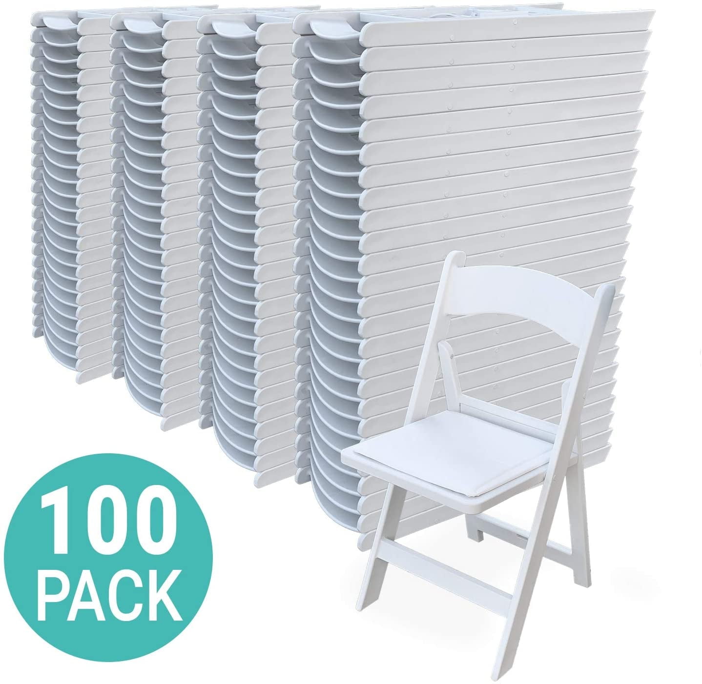 EventStable Steel Indoor/Outdoor Party Padded and Waterproof Folding Chairs, White (Set of 100)