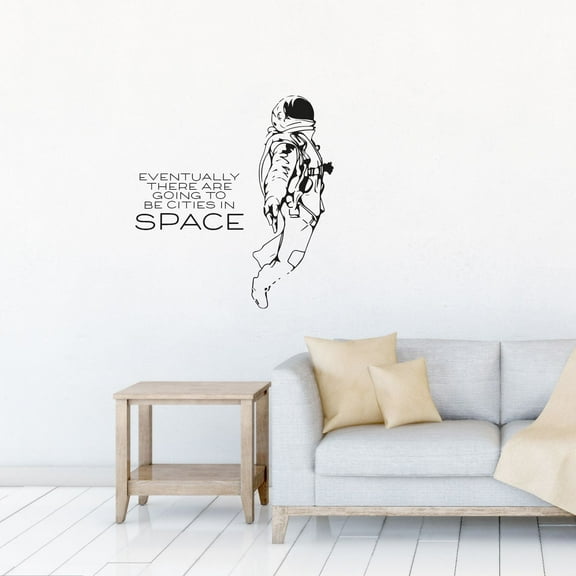 Eventually There Are Going To Be Cities In Space Quote Astronaut Silhouette Decor Vinyl Wall Art Wall Sticker Wall Decal Home Kids Room Study Room Boys Girls Wall Decor Design Size (20x18 inch)