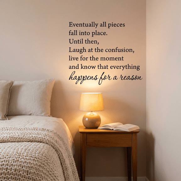 Picniva Eventually All Pieces Fall Into Place Quote Vinyl Wall Decal, Black, 18 x 22 in