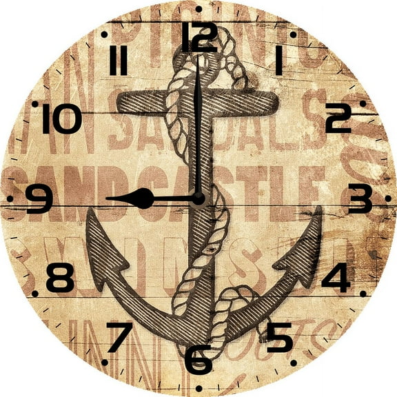 Eveokoki 10 Inch Nautical Anchor Wall Clock, Non Ticking Silent Clocks, Nautical Retro WoodenAnchor Clocks, Easy to Read Wall Clocks for Kitchen/Living Room/Bedroom