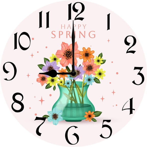 Eveokoki 10 Inch Plants Flowers Wood Wall Clock, Small Vintage Kitchen Clocks Decorative, Rustic Battery Operated Wall Clocks for Living Room Bedroom Bathroom Office