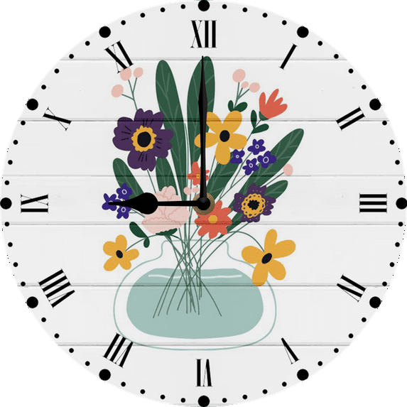 Eveokoki 10 Inch Plants Flowers Wood Wall Clock, Small Vintage Kitchen Clocks Decorative, Rustic Battery Operated Wall Clocks for Living Room Bedroom Bathroom Office