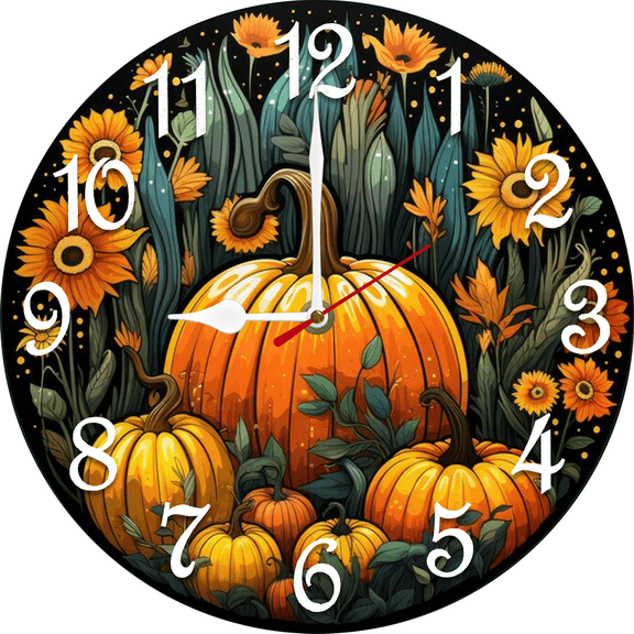 Eveokoki 10 Inch Pumpkin Patch Harvest Silent Wooden Wall Clock