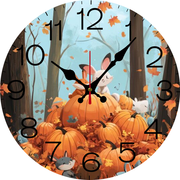 Eveokoki 10 Inch Pumpkin Patch With Animals Wall Clock, Silent Non-Ticking Decorative Clock for Fall Thanksgiving Kitchen Living Room Bedroom
