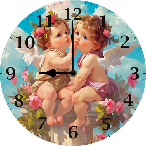 Eveokoki 10Inch Wooden Clocks Art Hanging Clocks Silent Non-Ticking Wall Clock Battery Operated Round Home Cupid Angel Style Arabic Numeral Vintage Decorative Wall Clocks