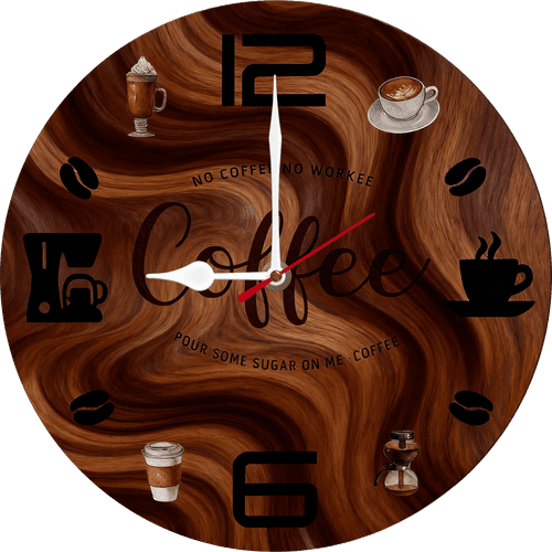 Eveokoki 10inch Coffee Wall Clock Coffee Round Wooden Clocks Silent Non Ticking Clock Vintage Farmhouse Clocks for Office Home Living Room Bedroom Bathroom Kitchen Decor