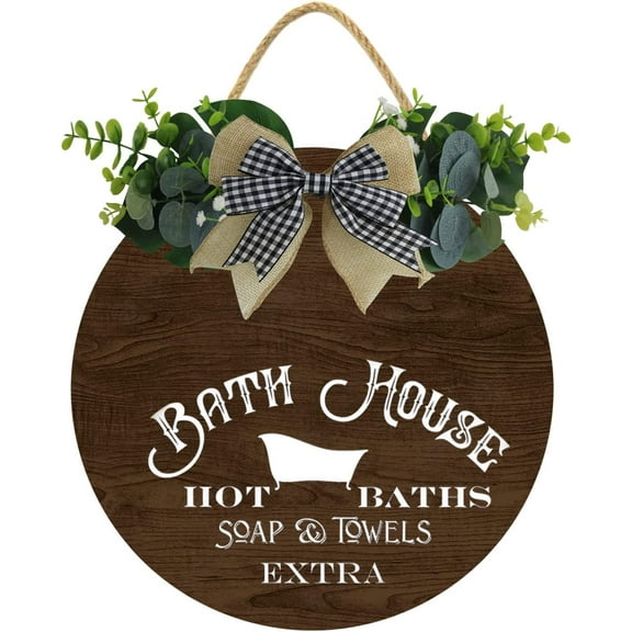 Eveokoki 11" Bath House Hot Baths Soap Towels Extra Sign, Funny Bathroom Signs,Bathroom Wall Decoration Sign, Bathroom Wall Decor,Funny Bathroom Wall Art,Guest Bathroom Decor