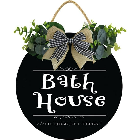 Eveokoki 11" Bath House Sign, Bathhouse Sign,Bathroom Wall Decoration Sign, Bathroom Wall Decor,Funny Bathroom Wall Art,Guest Bathroom Decor