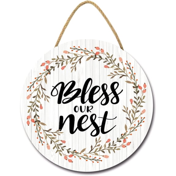 Eveokoki 11" Bless Our Nest Welcome Sign for Front Door Thanksgiving Wreaths Porch Door Wall Decor Autumn Wooden Hanging Thanksgiving Sign for Home FamerHouse Outdoor Indoor