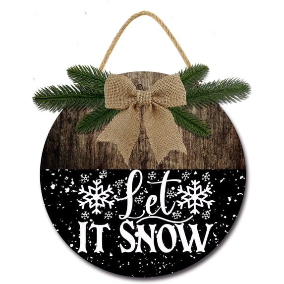 Eveokoki 11" Christmas Door Decoration Wooden Hanging Sign Printed With Let it Snow Sign,12In Rustic Farmhouse Door Sign Holiday Decor for Home Window Wall Indoor Outdoor Decorations