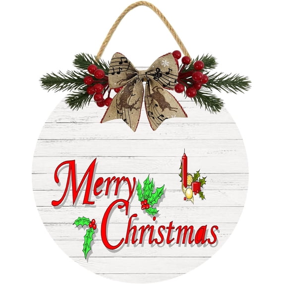 Eveokoki 11" Christmas Hanging Wooden Sign,Merry Xmas Wall Decor Wood Christmas Door Sign Xmas Hanging Wood Sign for Christmas Holiday Kitchen Home Coffee Party Decoration